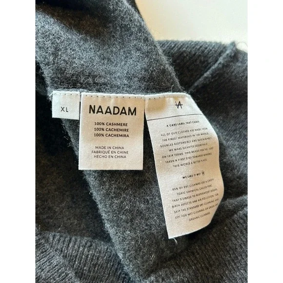 Naadam Mens 100% Cashmere V Neck Pullover Smoke Gray NWT XL